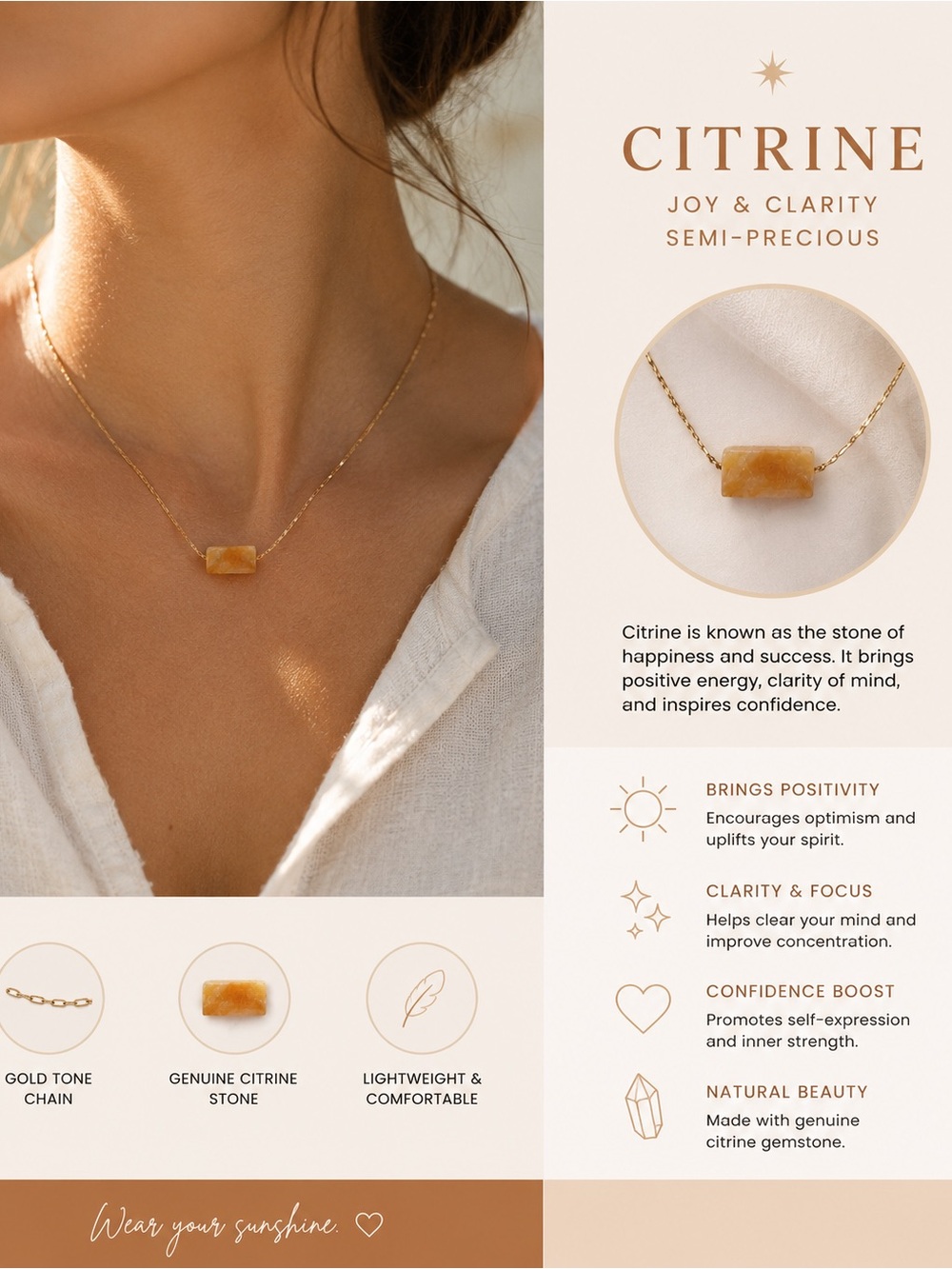 Citrine Semi-Precious Gemstone Necklace – Joy & Clarity
